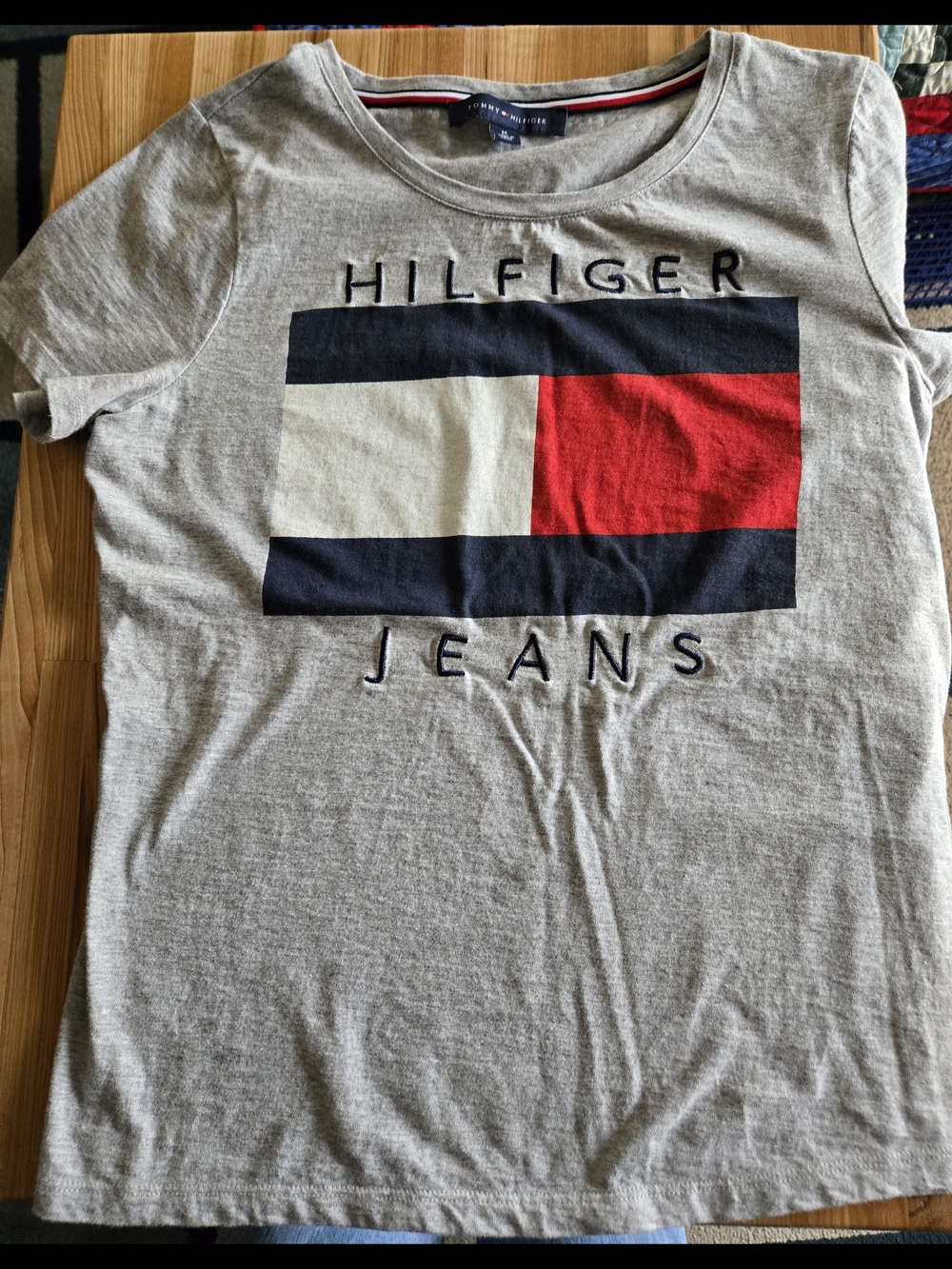 Tommy Hilfiger Gray Short Sleeve Tee with Flag Logo